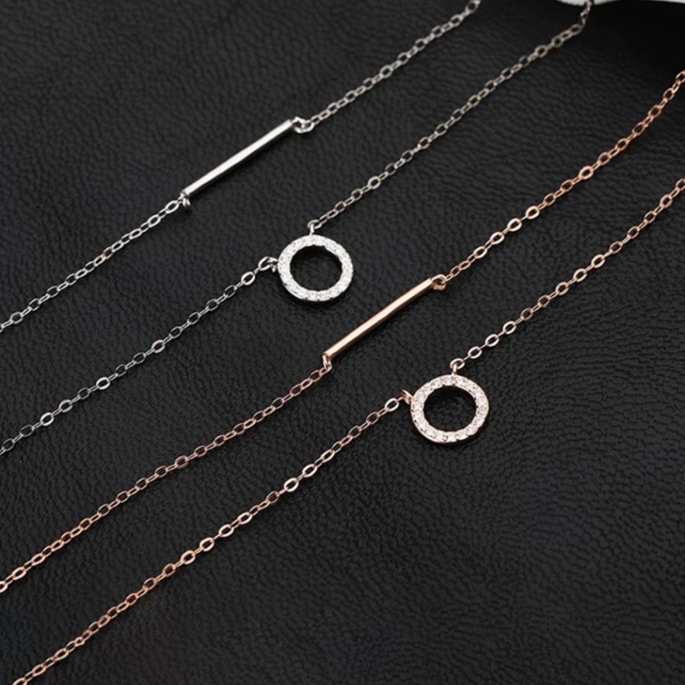 NEW Silver/Rose Gold Simple Zircon Circle Necklace - Picture 4 of 6